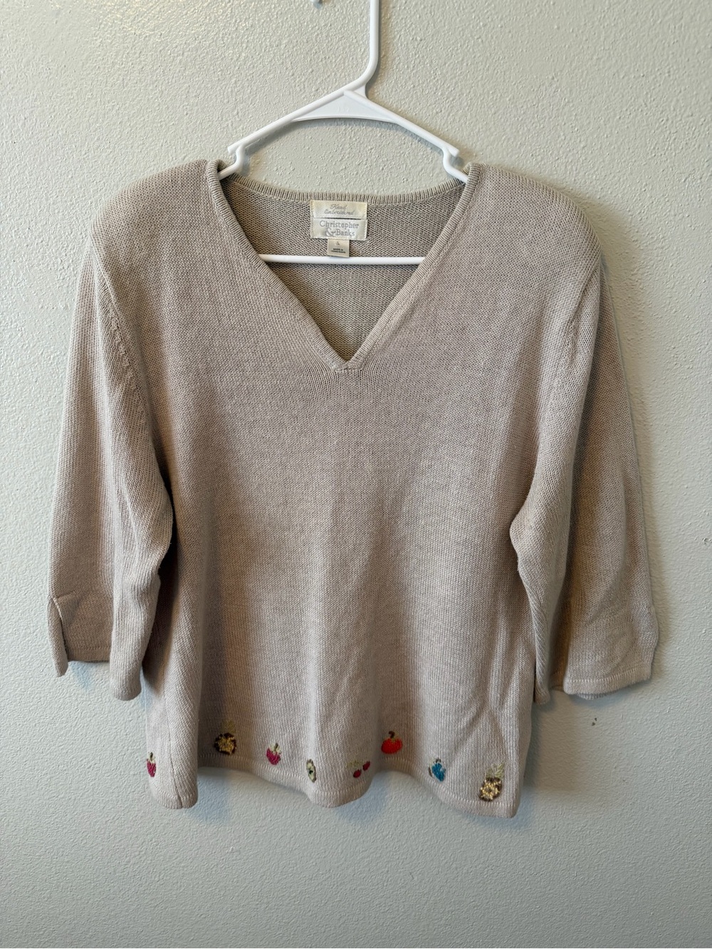 Vintage 90s Christopher & Banks Hand Embroidered Fruit Top Cottagecore Grandma